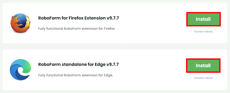 RoboForm other browser extensions