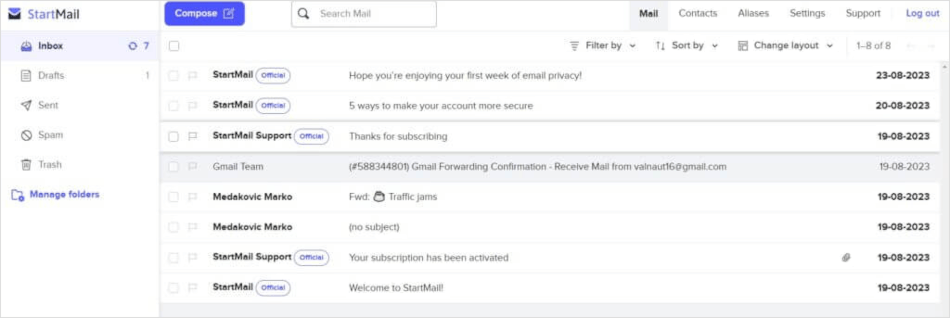 StartMail interface test