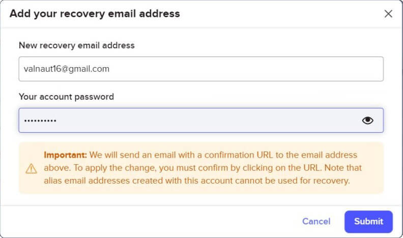 StartMail Recovery email Address
