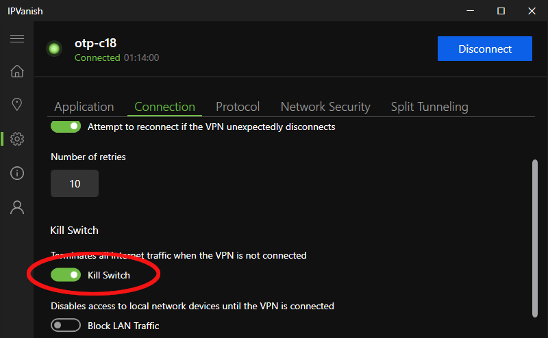 IPVanish kill switch