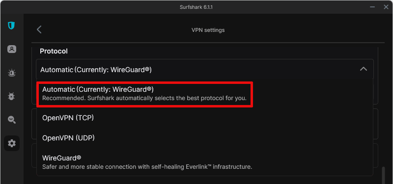 Select Surfshark Protocol