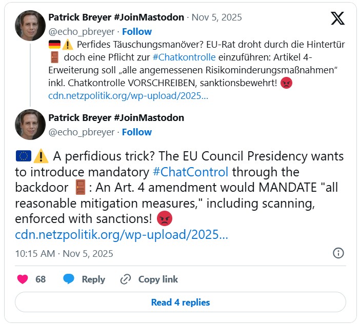 EU chat control X post screenshot