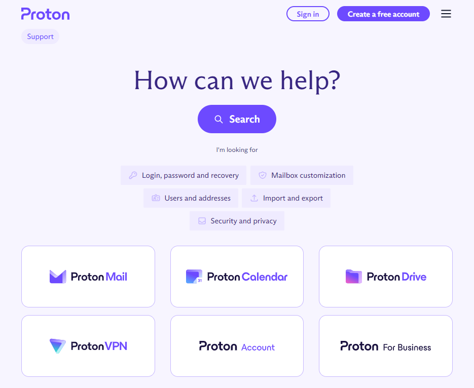 Proton Mail support