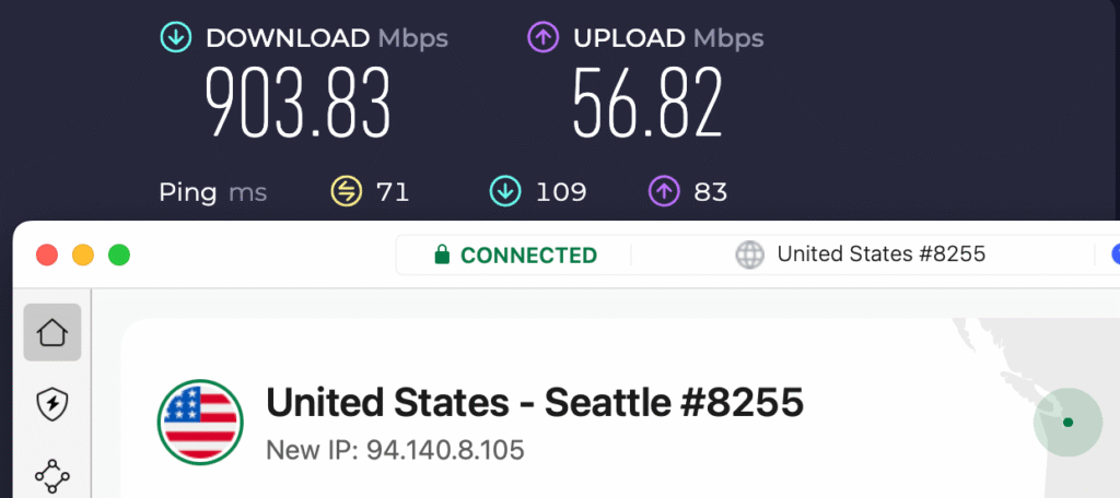NordVPN Black Friday speeds - Seattle