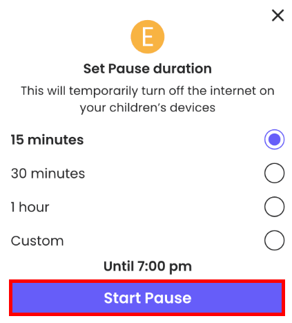 Qustodio Pause Internet button