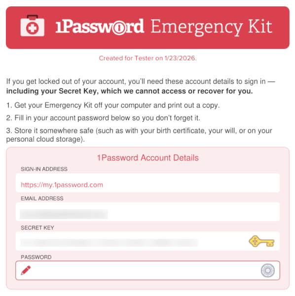 1Password Emergency Kit 2026
