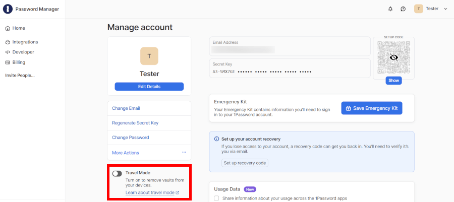 1Password Travel Mode
