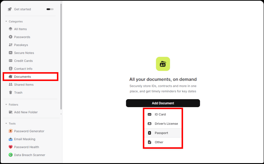 NordPass Document storage