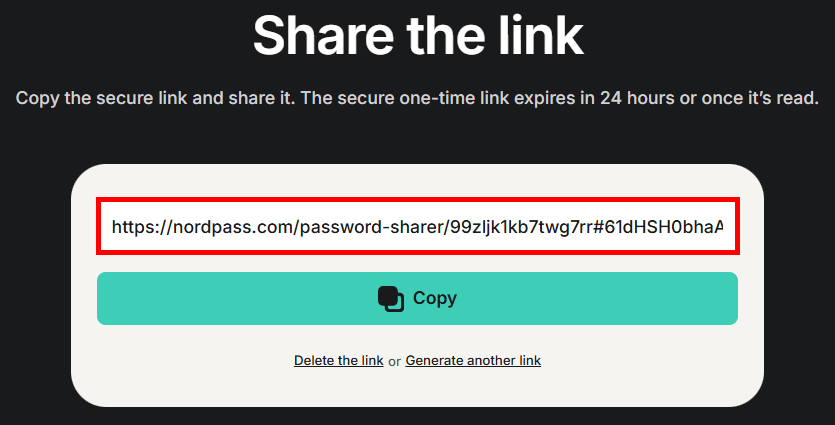 NordPass Encrypted link sharing