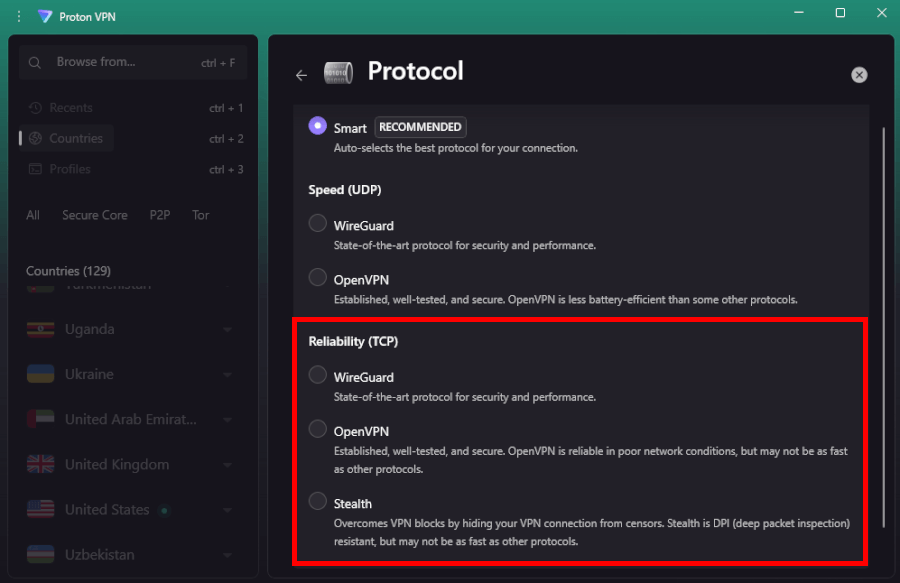 Proton VPN protocols