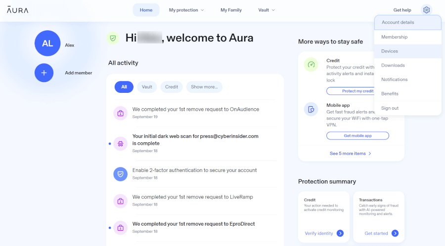 Aura data removal dashboard