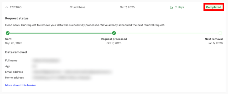 Incogni UI color-coded indicators