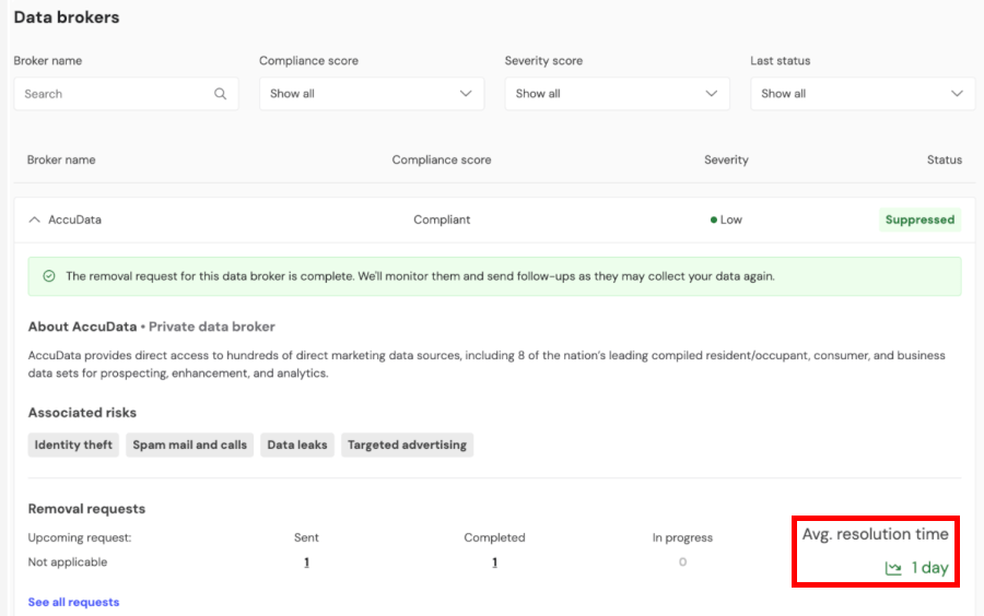 Incogni data brokers dashboard view