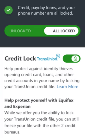 LifeLock one-click lock TransUnion credit