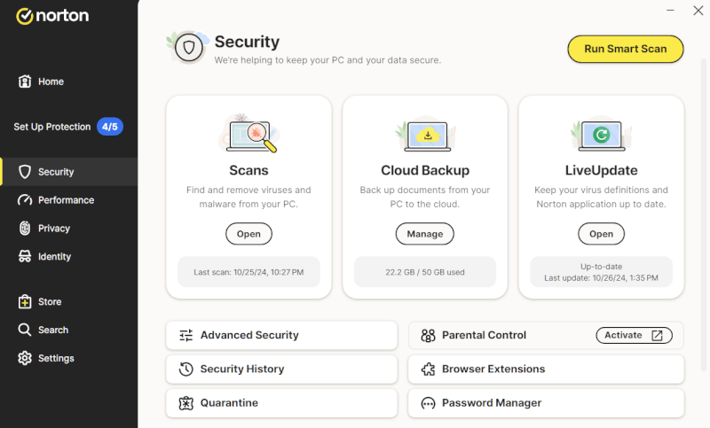 Norton 360 suite dashboard
