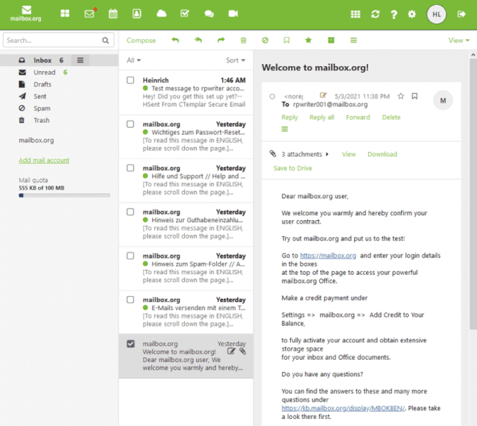 Mailbox.org interface