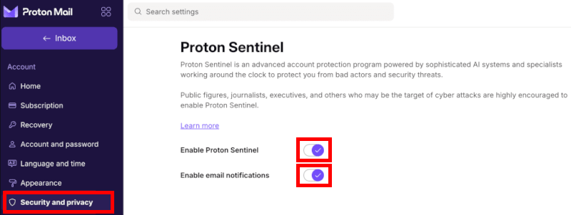 Proton Mail Proton Sentinel