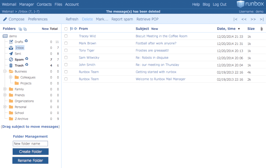 Runbox email interface