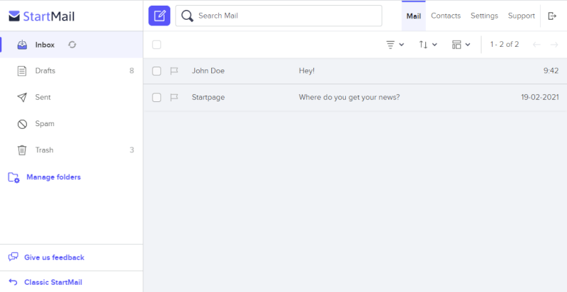 StartMail interface