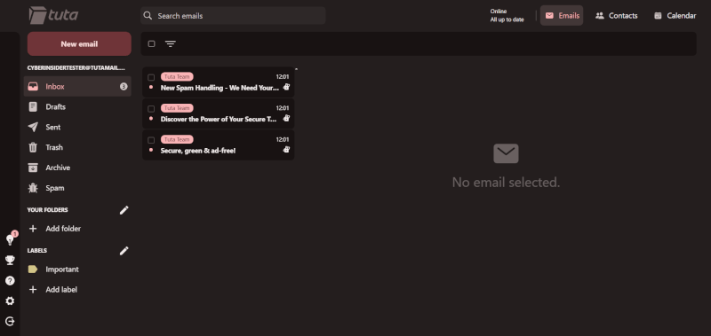 Tuta Mail UI 2026