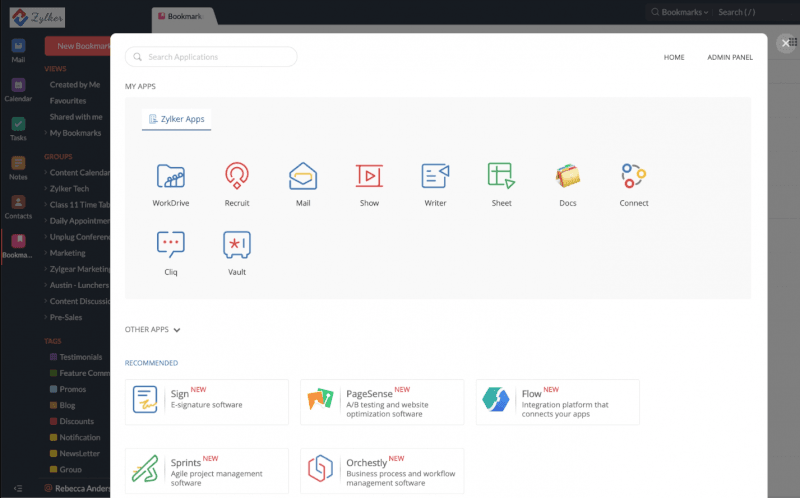 Zoho Mail rUI with other Zoho applications