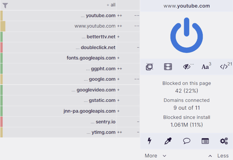 uBlock Origin UI on YT