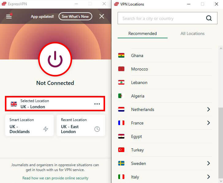 ExpressVPN Connecting to the UK server