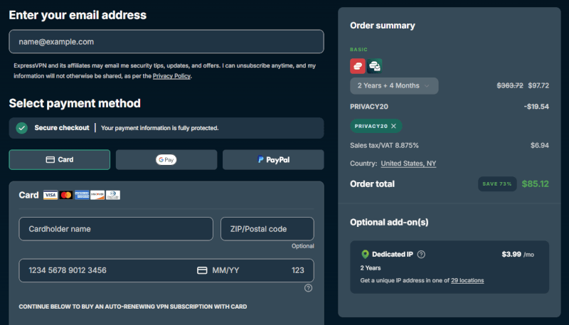 ExpressVPN  pick a payment method