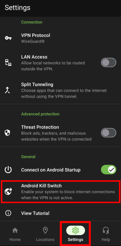 IPVanish Android kill switch