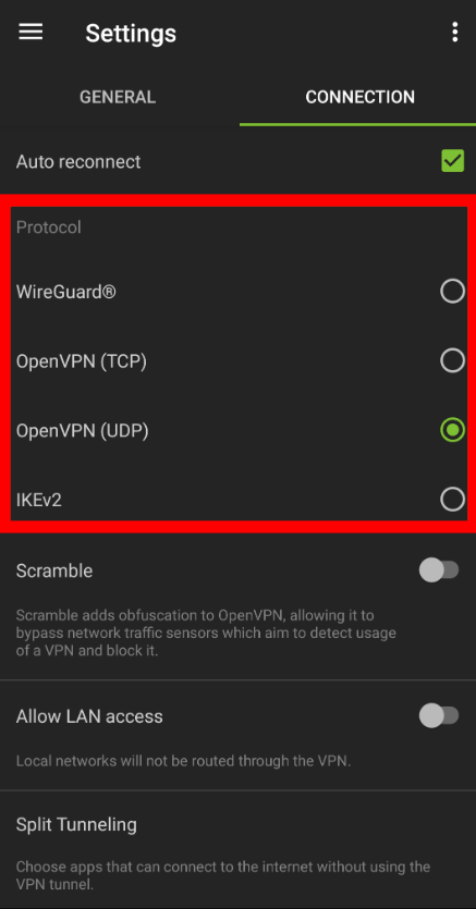 IPVanish VPN protocols