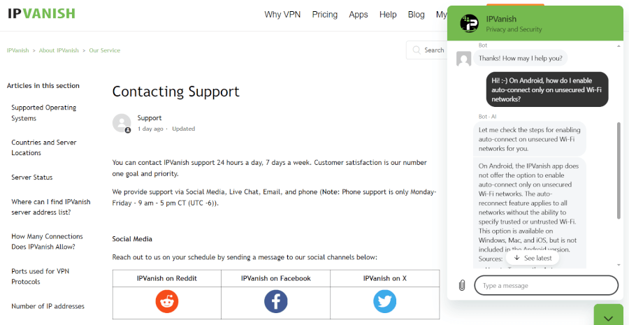 IPVanish bot customer support