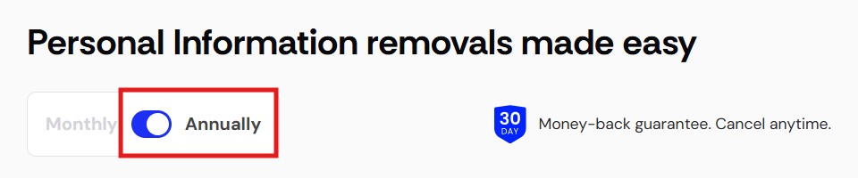 Incogni sign up annual plan