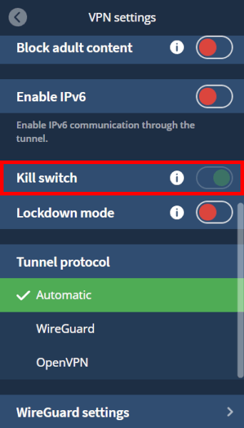 Mullvad VPN kill switch