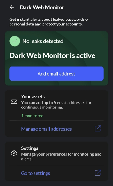 NordVPN Dark Web Monitor is on