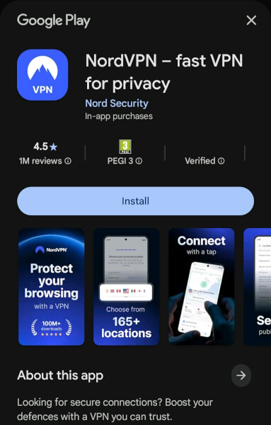 NordVPN app Play Store download