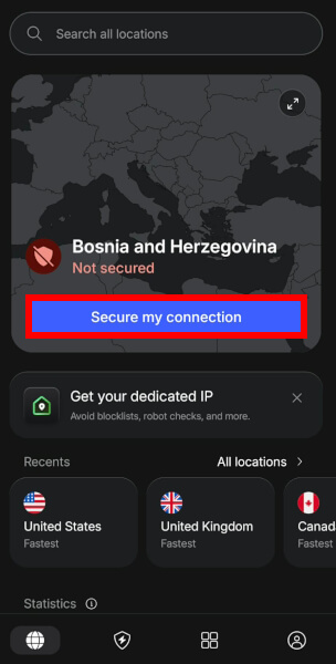 NordVPN connecting to VPN servers