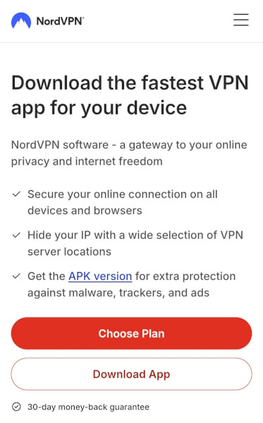 NordVPN on Android APK download version