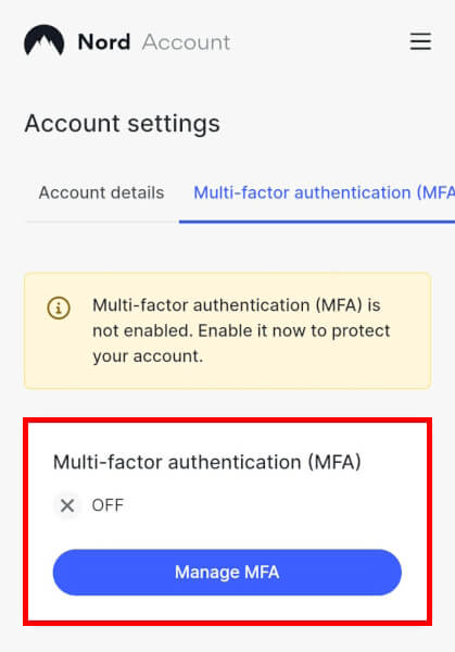 NordVPN set up MFA