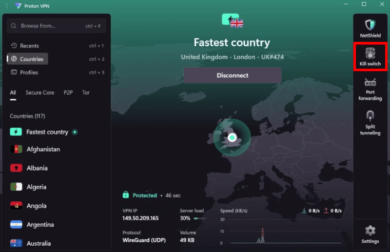 Proton VPN kill switch
