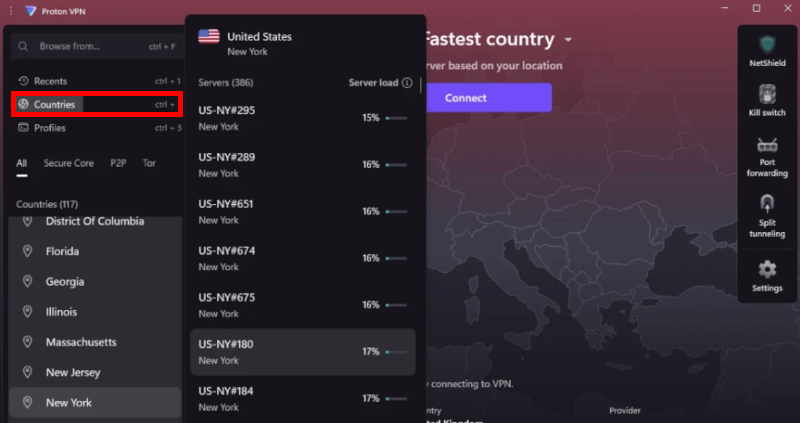 Proton VPN server for performance