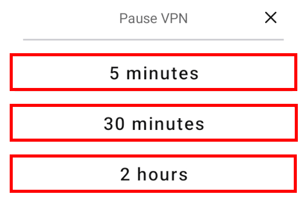 Surfshark Pause button options