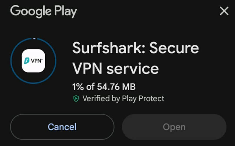 Surfshark app Google Play Store installation process