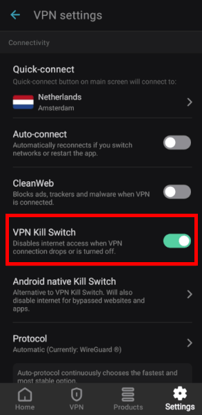 Surfshark the kill switch on