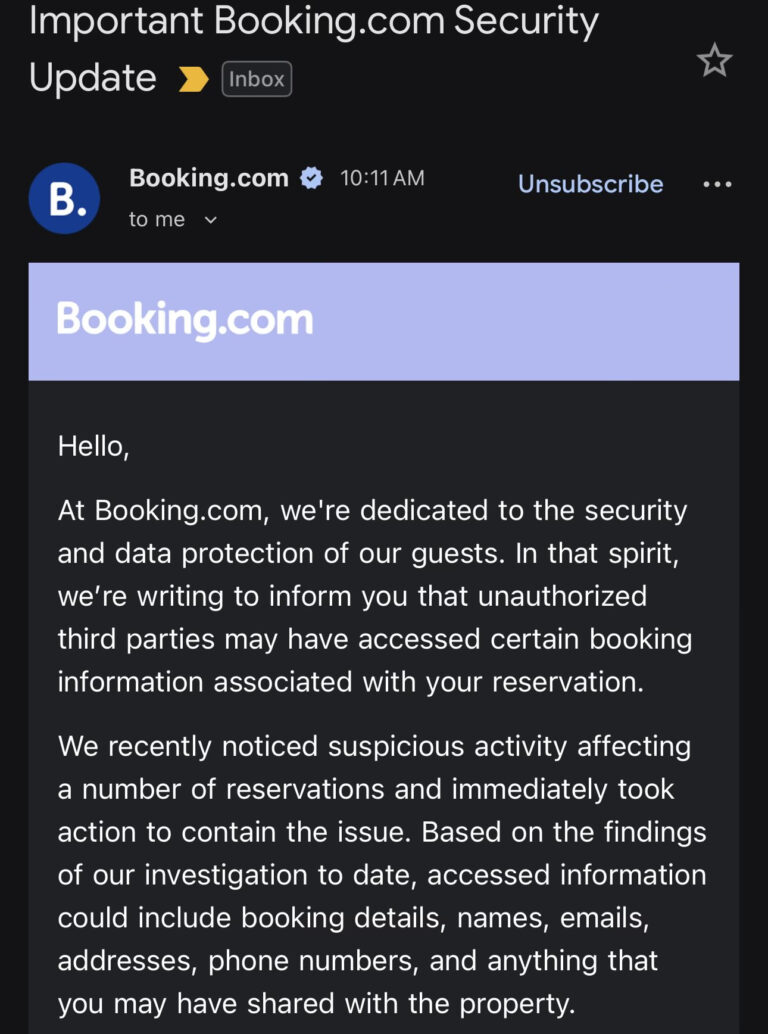 Booking.com data breach exposed users’ reservation details