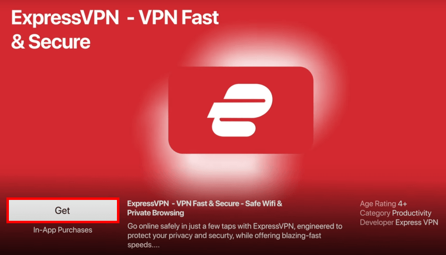 Downloading the ExpressVPN app for tvOS