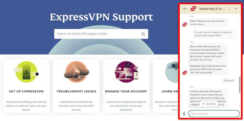 ExpressVPN chat support