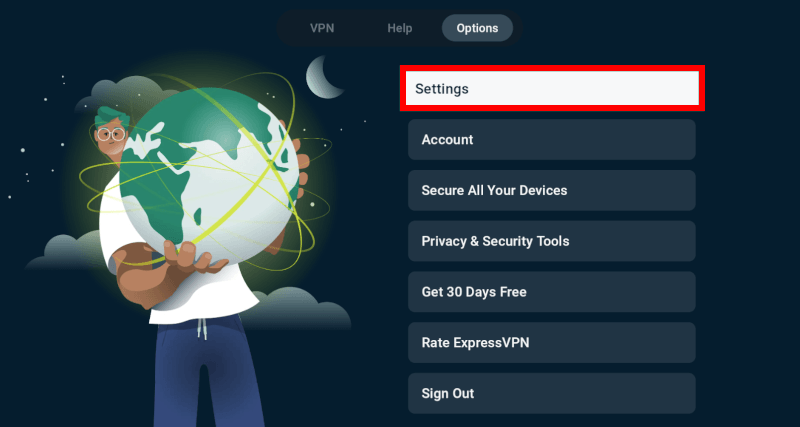 ExpressVPN for Apple TV settings