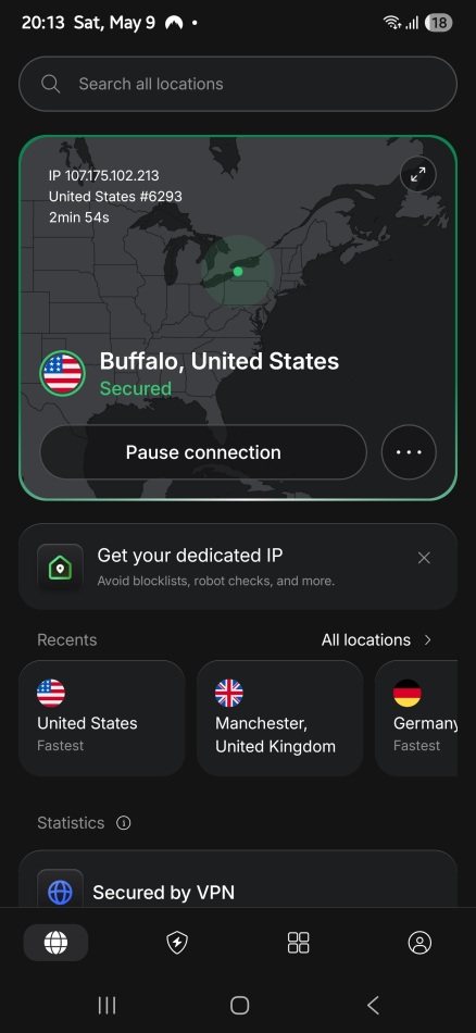 NordVPN Android app UI screenshot