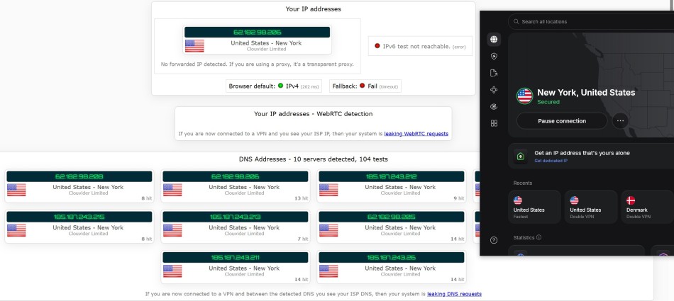 NordVPN DNS leak test