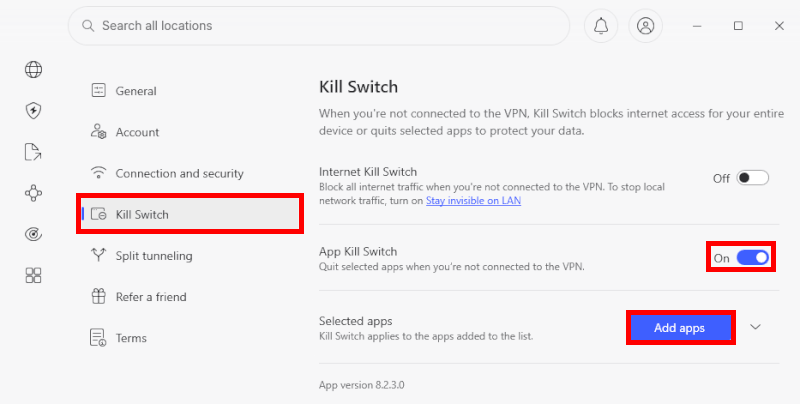 NordVPN app-level kill switch